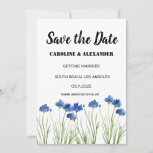 Reserve A Data Chic Watercolor Cornflower Wildflower Casamento