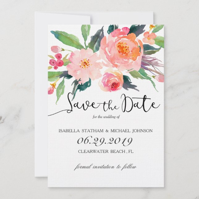 Reserve A Data Chic Watercolor Floral Salvar a Data (Frente)