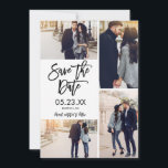 Reserve A Data Chic White Salve A Placa De Colagem De 4 Fotos Da<br><div class="desc">Este moderno cartão com fotos Save the Date apresenta uma colagem de 4 fotos e um moderno tipo de script de pincel. Entre em contato com nossa loja de designers para obter opções/variações de cores adicionais.</div>