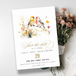 Reserve A Data Chic Wild Botanical Watercolor Love Birds Casament