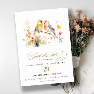 Reserve A Data Chic Wild Botanical Watercolor Love Birds Casament