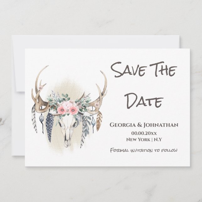 Reserve A Data Chifres de veado verde rosa caçador de sonhos boêm (Frente)