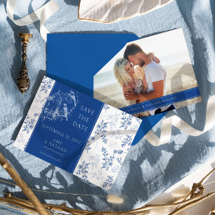 Reserve A Data Chinoiserie Azul Elegância Romântica Foto Casament