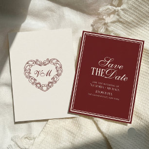 Reserve A Data Chique Casamento de Luxo Borgonha Marfim Antigo