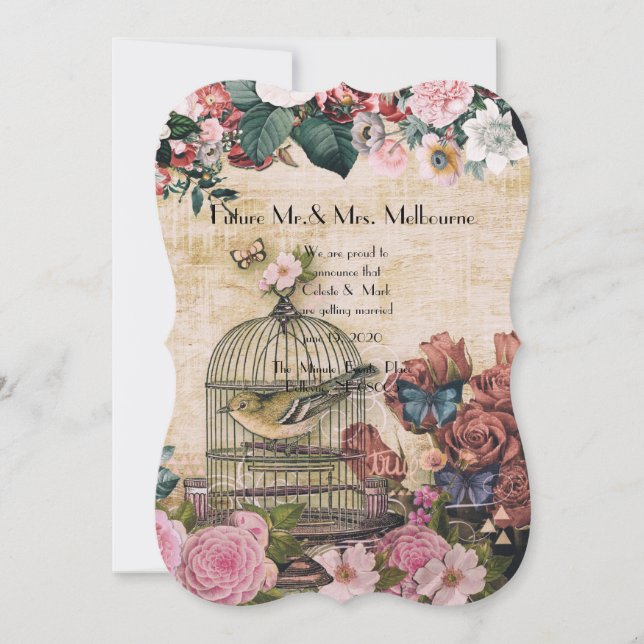 Reserve A Data chique,colagem de colheita, pássaros, borboletas,v (Frente)