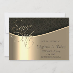Reserve A Data Chique Elegante Preto Damasco Dourado Salvar a Dat