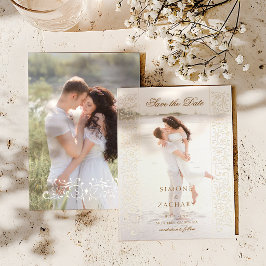 Reserve A Data Chique Foto de Casamento com Caligrafia em Ecru pa