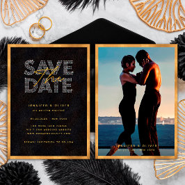 Reserve A Data Chique Moderno Preto e Dourado Luxuoso Casamento F