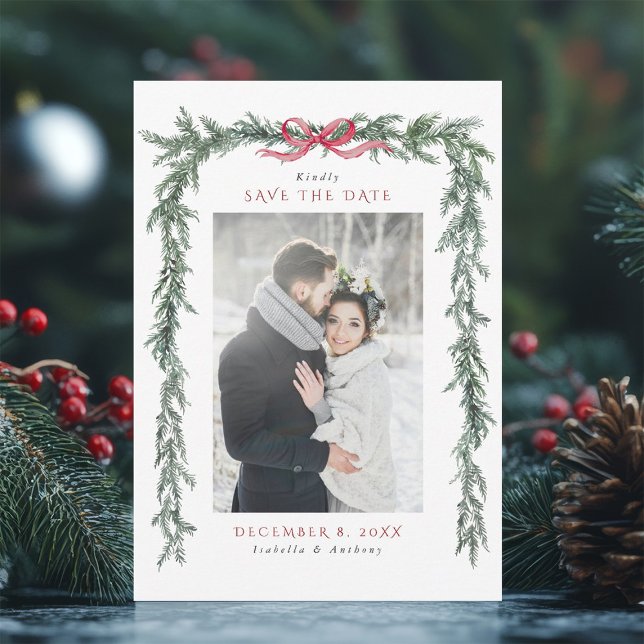 Reserve A Data Christmas Pine Garland Wedding Photo (Criador carregado)