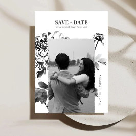 Reserve A Data Chrysanthemum Ink Art Photo Save The Date Card