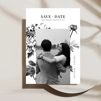 Reserve A Data Chrysanthemum Ink Art Photo Save The Date Card