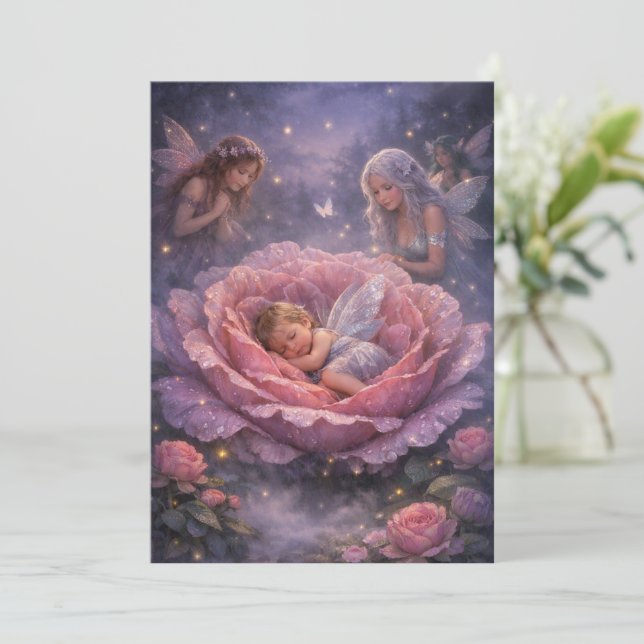 Reserve A Data Chuva de Bebê da Fada com Lírio Rosa e Azul Turque (Em pé/Frente)