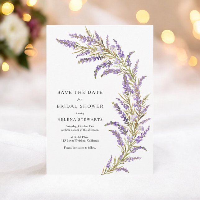 Reserve A Data Chuva de Lavanda floral aquarela chá de noiva (Lavender Fall floral watercolor bridal shower Save The Date)