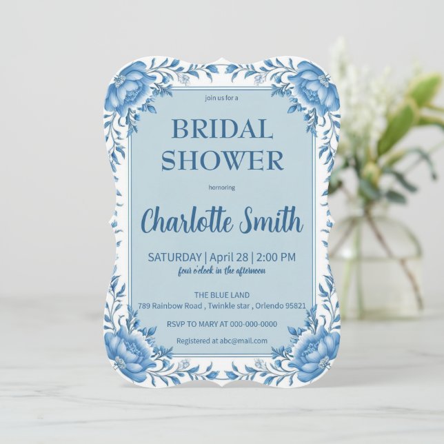 Reserve A Data Chuva de noiva de flores de Chinoiserie azul simpl (Em pé/Frente)