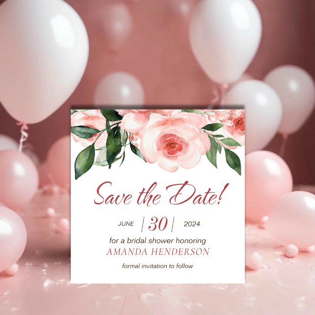 Reserve A Data Chuva de Noiva em Aquarela Floral Rosa Claro (Blush Pink Rose Floral Watercolor Bridal Shower Save The Date)