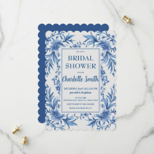 Reserve A Data Chuveiro de noiva floral azul moderno com chinoise
