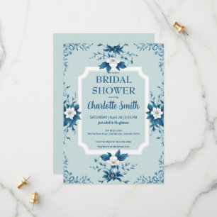 Reserve A Data Chuveiro nupcial floral de chinoiserie azul elegan