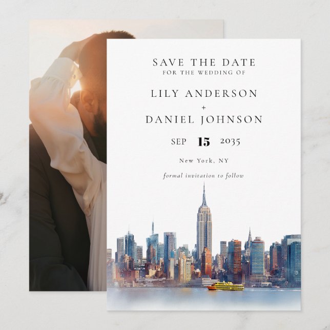 Reserve A Data Cidade de Nova York Foto de Destino Casamento (Frente/Verso)