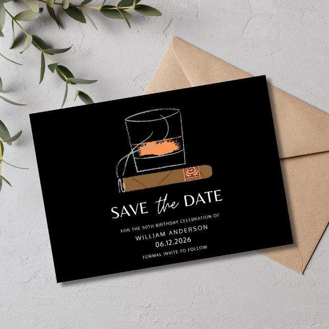 Reserve A Data Cigar Whiskey Salvar a Data (Cigar Whiskey Save the Date)
