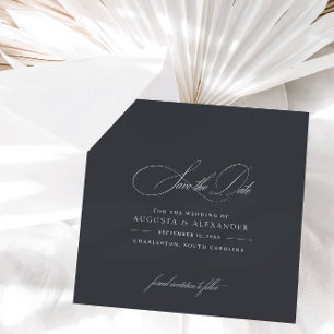 Reserve A Data Cinza Clássica Chic Dark de Caligrafia Elegante