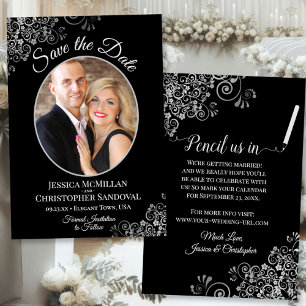 Reserve A Data Cinza de Prata Elegante em Foto de Casamento Negro