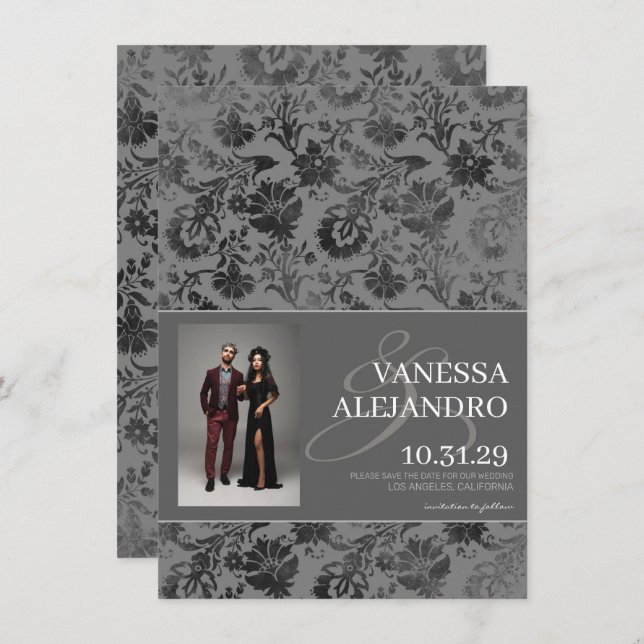 Reserve A Data Cinza Escura Floral (Frente/Verso)