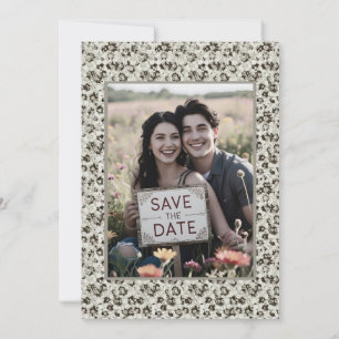 Reserve A Data Cinza Floral Vintage Casamento Save the Date Neutr
