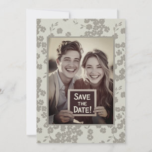 Reserve A Data Cinza Floral Vintage Casamento Save the Date Neutr