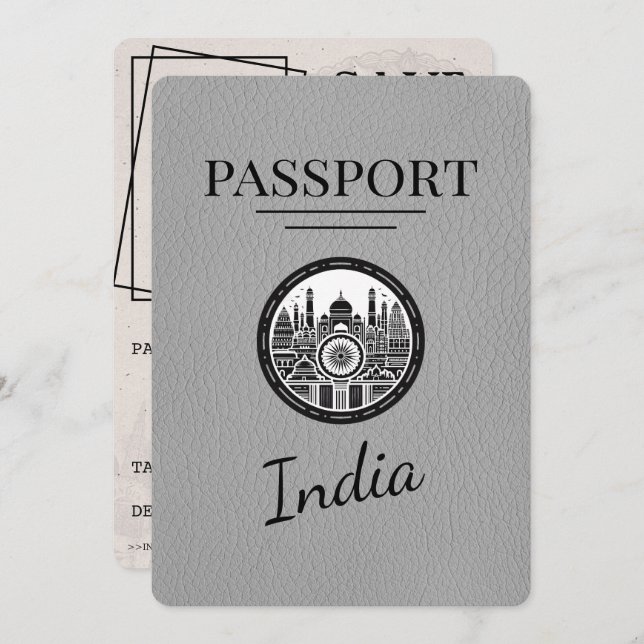 Reserve A Data Cinza India Passport Salvar Data (Frente/Verso)