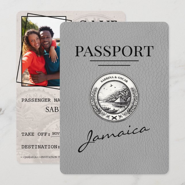 Reserve A Data Cinza Jamaica Passport Salvar Data (Frente/Verso)