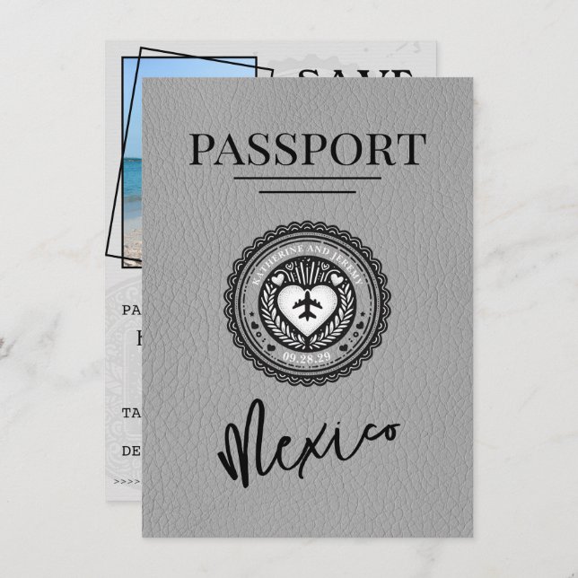 Reserve A Data Cinza México Passaporte Salvar Data (Frente/Verso)