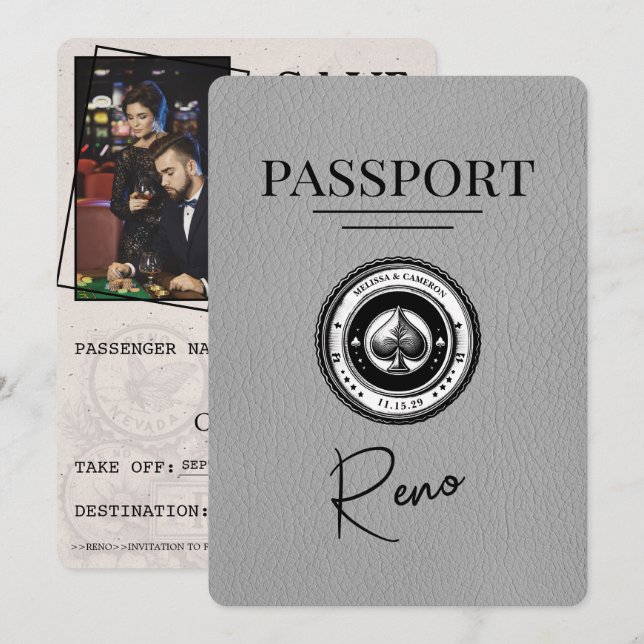 Reserve A Data Cinza Reno Passaporte Salvar Data (Frente/Verso)