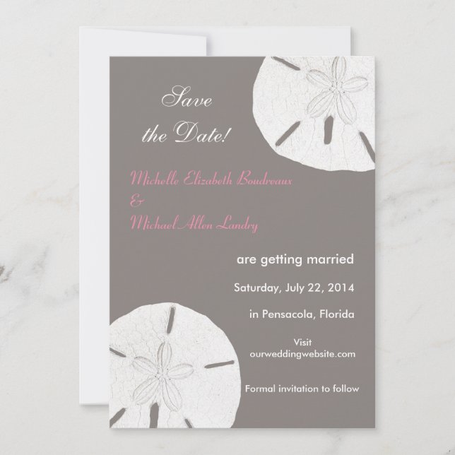 Reserve A Data Cinza Rosa do Dólar de Areia Salvar a Data (Frente)