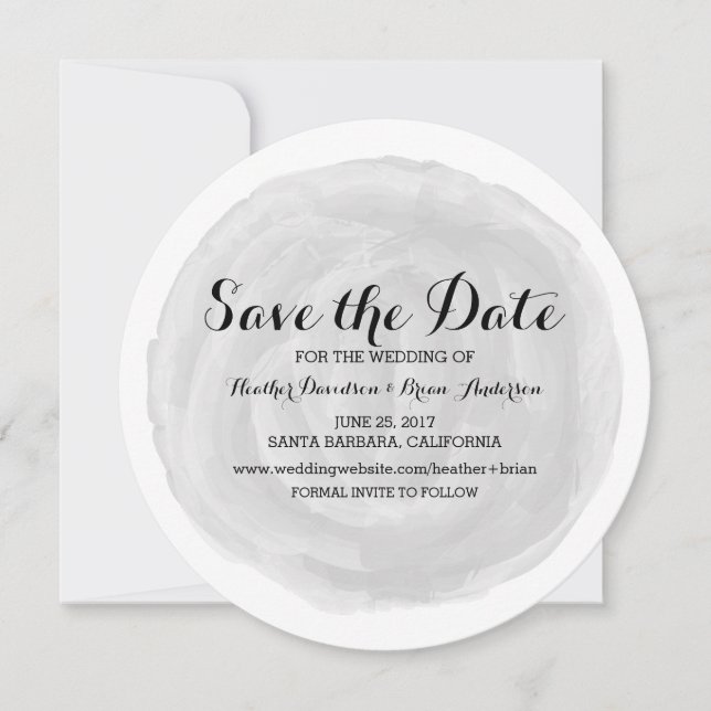 Reserve A Data Cinza Round Watercolor Salvar Data Convidar (Frente)