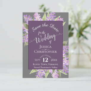 Reserve A Data Cinza Rustic Watercolor Lilacs Calligraphy Casamen