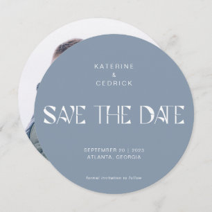 Reserve A Data Círculo redondo de tipografia de Deco Azul Moderno