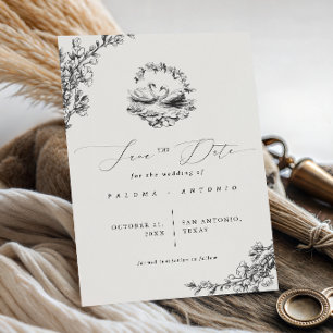 Reserve A Data Cisne Desenhado à Mão Casamento Floral Vintage