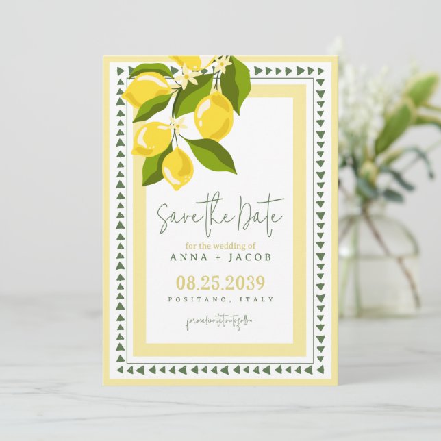 Reserve A Data Citrus Amarelo Limão Casamento Italiano (Em pé/Frente)