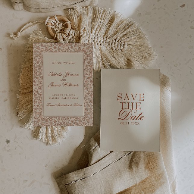 Reserve A Data Classe Casamento Floral Boho Laranja Queimada Terr (Criador carregado)