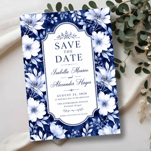 Reserve A Data Classic Blue and White Flotal Botanical (Criador carregado)