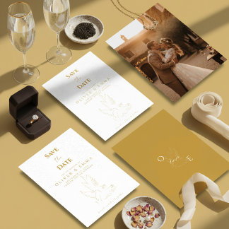 Reserve A Data Classic Elegant Gold Dove Save The Date Card