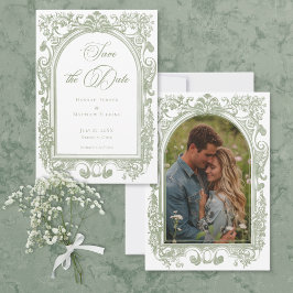 Reserve A Data Classic Elegant Sage Arch Frame Photo Wedding