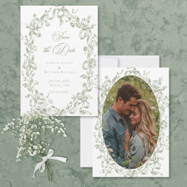 Reserve A Data Classic Elegant Sage Floral Ribbon Photo Wedding