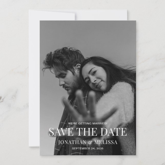 Reserve A Data Classic Formal Black & White Overlay Photo Wedding (Frente)