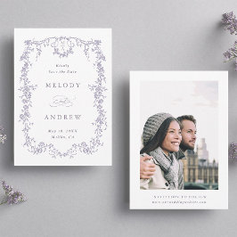 Reserve A Data Classic French Victorian Blue Floral Wedding Photo