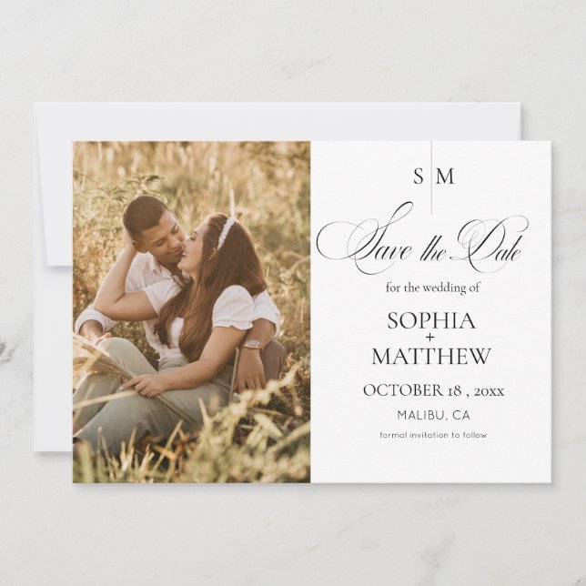 Reserve A Data Classic Monogram Elegant Photo Wedding  (Frente)