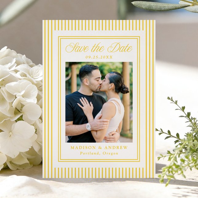 Reserve A Data Classic Yellow Stripes Photo Wedding (Criador carregado)
