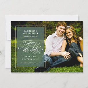 Reserve A Data Clássico Casamento com Letra Elegante Branca e Ver