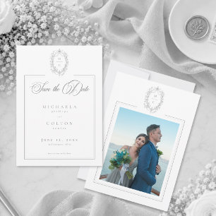 Reserve A Data Clássico Casamento Floral Preto Cinza Foto Vintage
