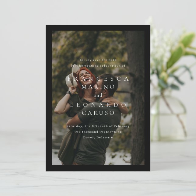 Reserve A Data Clássico Casamento Fotográfico Preto Simples (Em pé/Frente)